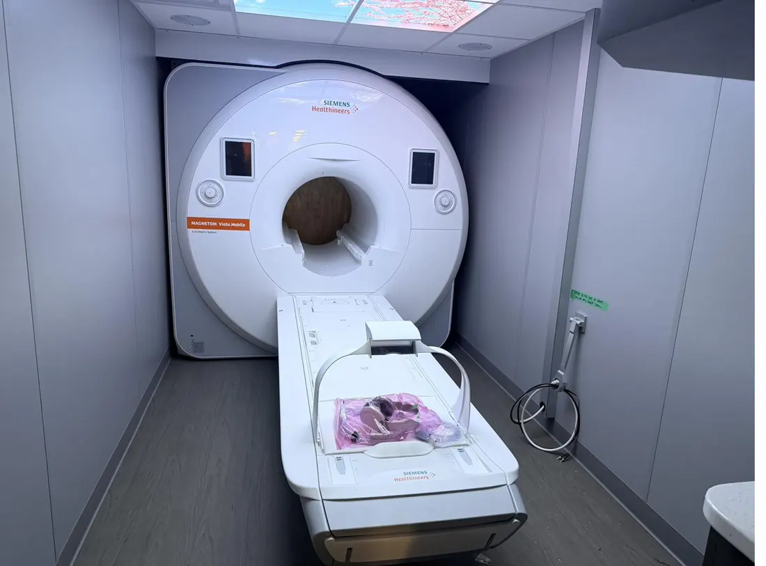 Completed MRI scan room inside a mobile trailer